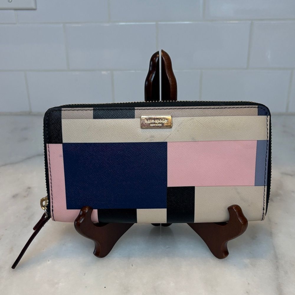 Kate Spade Wallet Leather Color block Saffiano Full Zip Continental Wallet